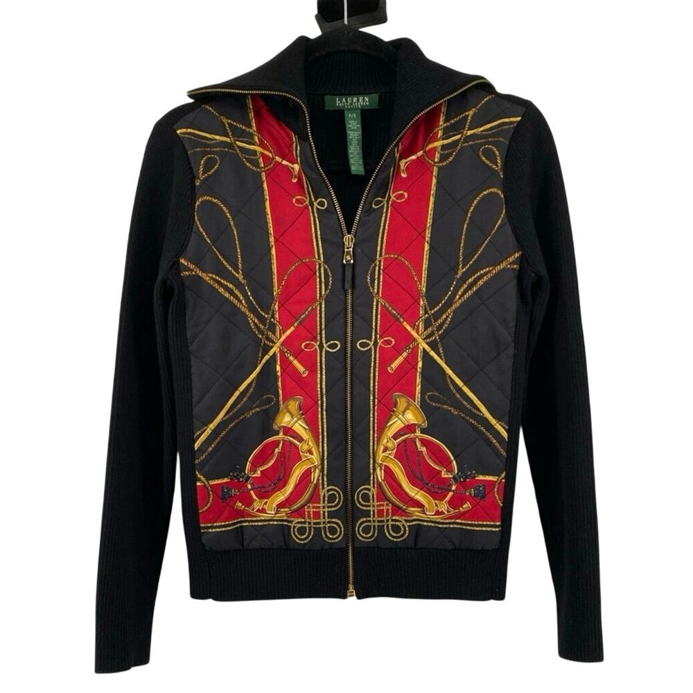 LAUREN Ralph Lauren Quilted Silk Front Equestrian Jacket Sz Petite Small PS